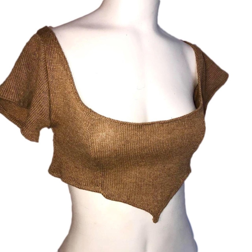 Neutral Tan Knit Corset Crop